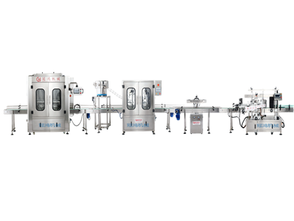 全自動灌裝旋蓋鋁箔封口貼標化工生產線